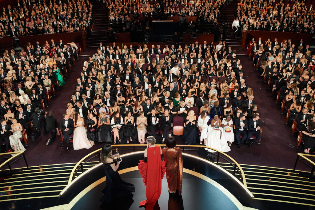 Parasite director Bong Joon Ho and cast members walking on the red carpet  at the 92nd Annual Academy Awards held at the Dolby Theatre in Hollywood,  California on Feb. 9, 2020. (Photo