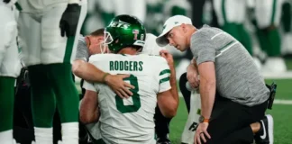 Aaron Rodgers, ankle injury, New York Jets, Monday Night Football